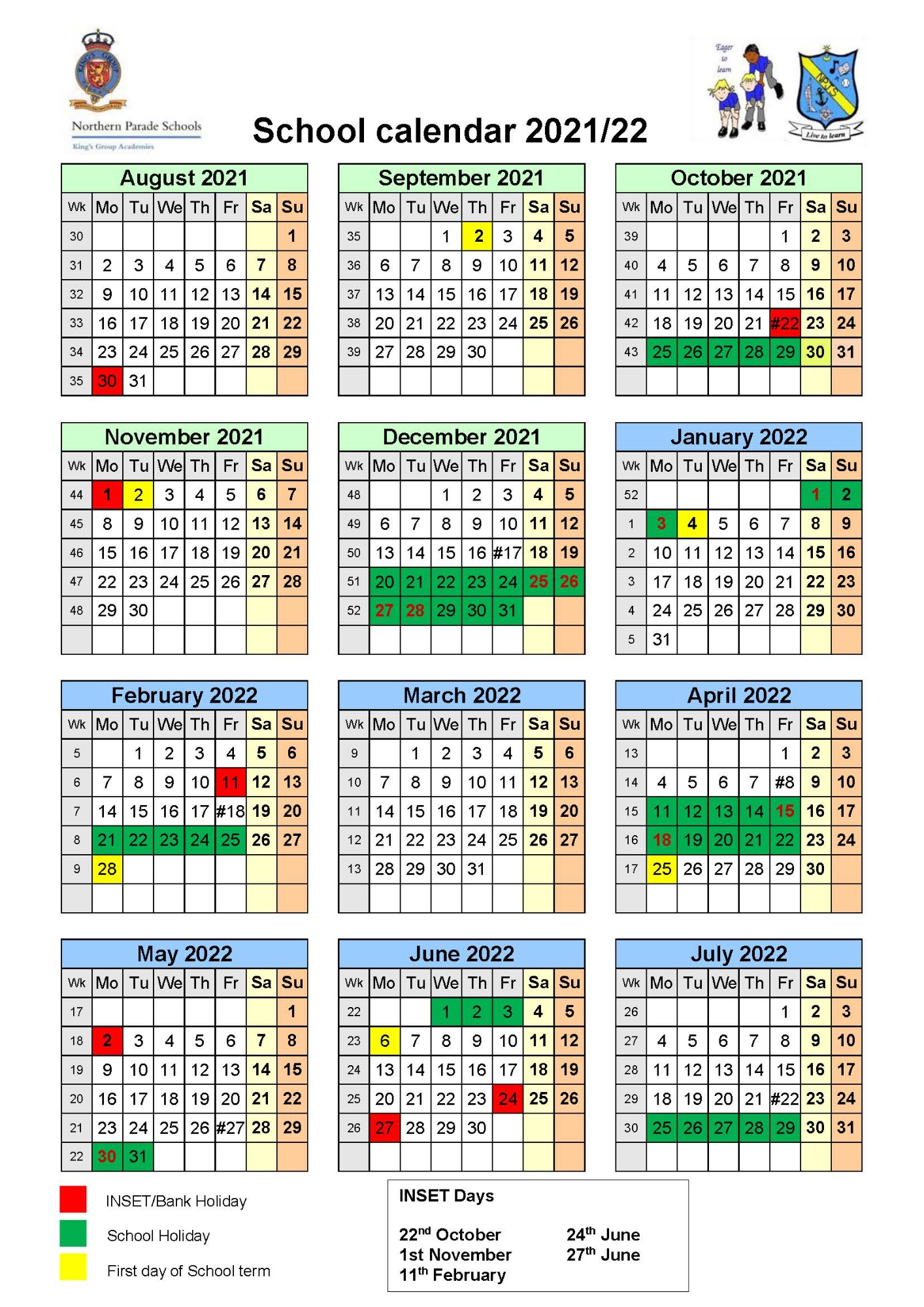 Hampshire Academic Calendar 2022 King's Academy Northern Parade - Term Dates